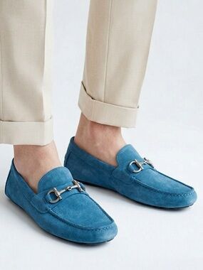 SALVATORE FERRAGAMO | Blue Suede Loafers Men’s Size 13 with Dust Bag